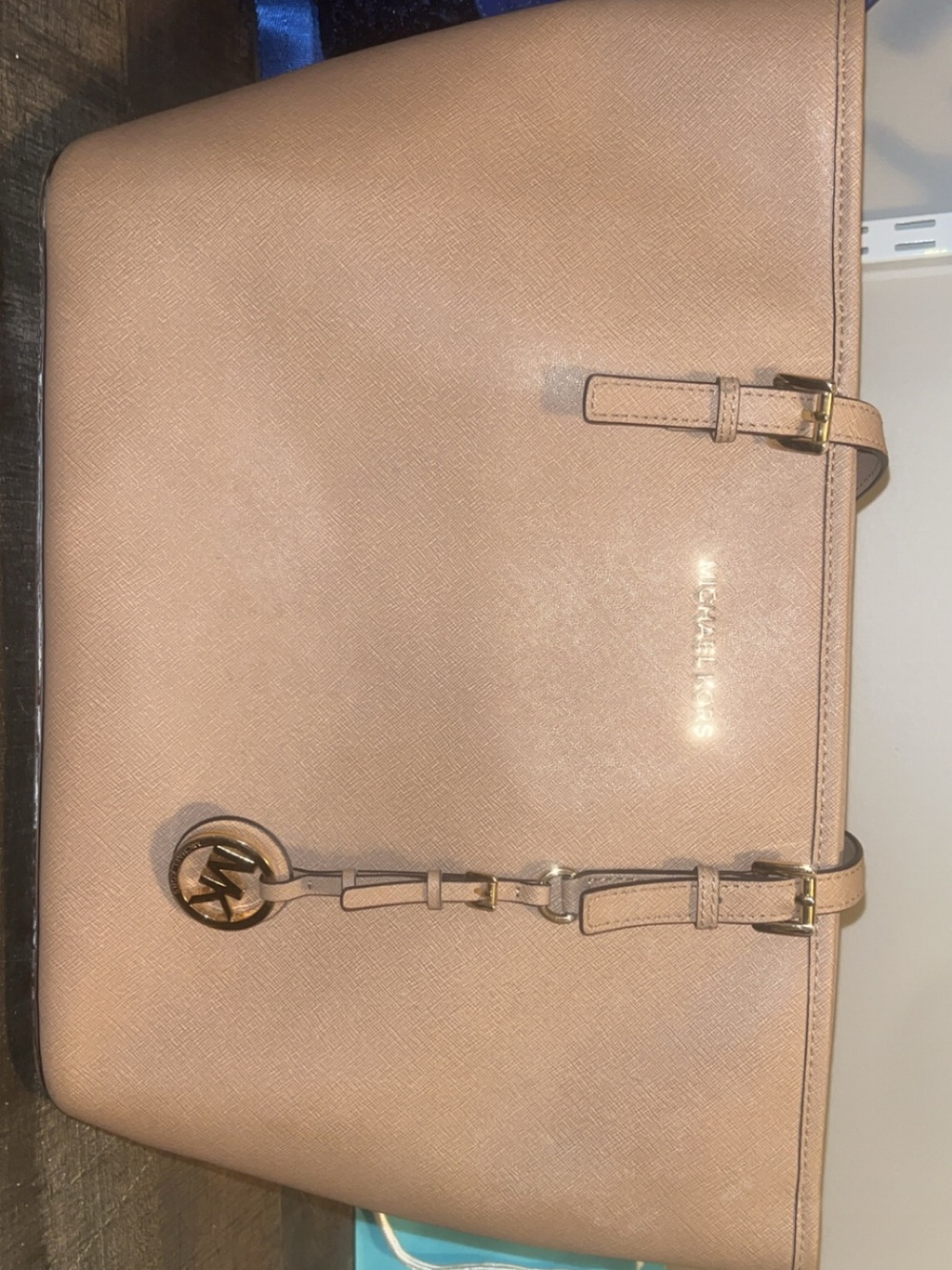 Michael Kors Pink Saffiano Leather Tote with Gold Hardware